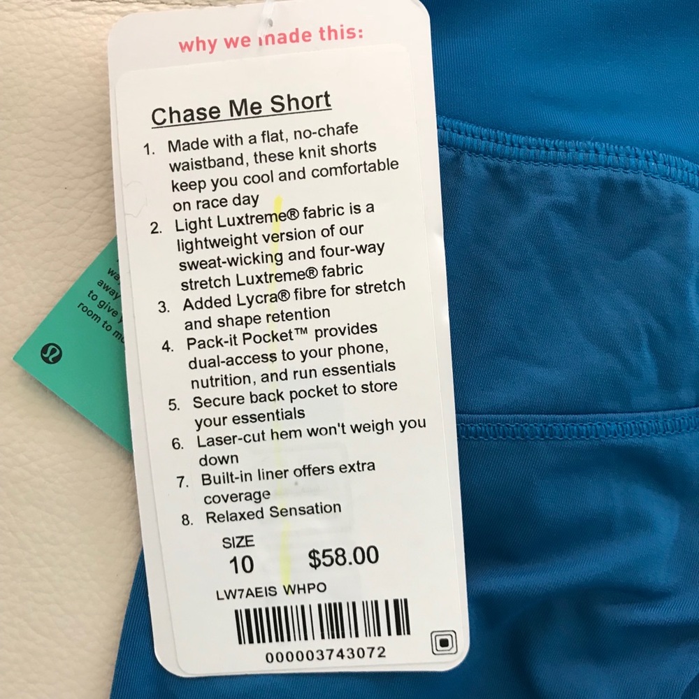 NWT WHIRLPOOL BLUE LULULEMON CHASE ME SHORT - - 10 - Picture 5 of 7